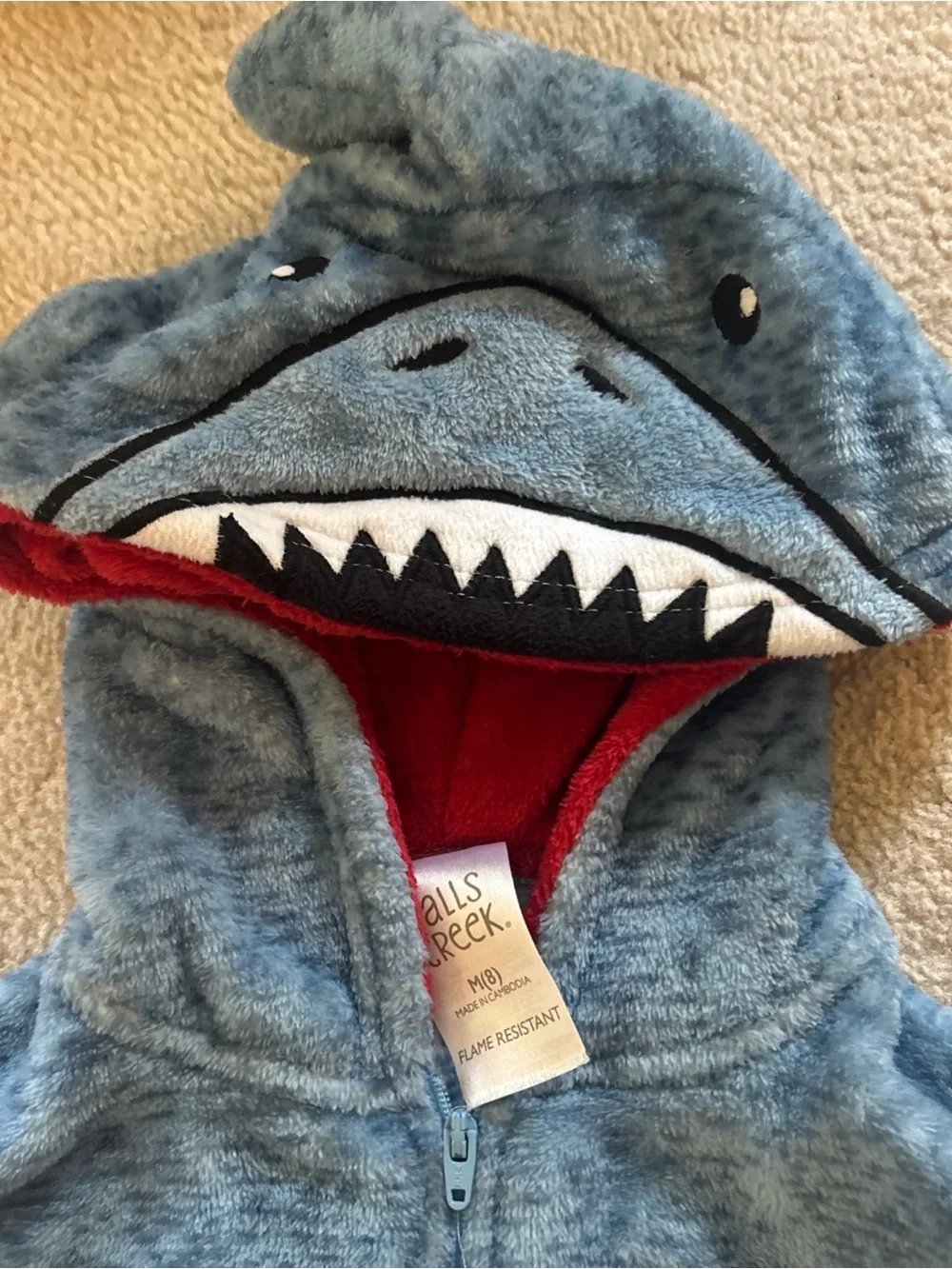 Falls Creek Blue Shark Hooded Kids One-Piece Fleece